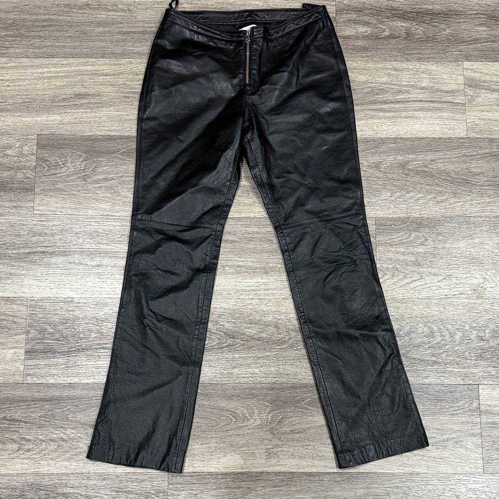 Hugo Buscati y2k Black Leather Flare Women's Front Zip Pants